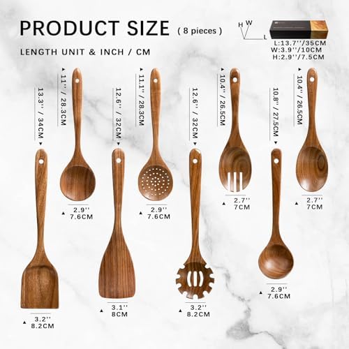Wooden Spoons for Cooking, 8-Piece Acacia Wood Cooking Utensil Set