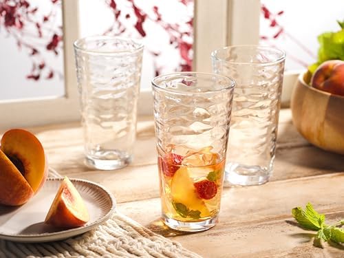 Glaver's Hammered Glass Cups. Cocktail Drinking Glasses Set of 6 Tall Kitchen Glasses, 17 oz Water Glassware For Bar, Juice, Beer, Iced Tea, Everyday Cordial Glasses Drinkware.