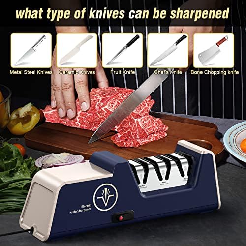 Professional Electric Knife Sharpener 3-Stage, Noble Blue & Noble Gold