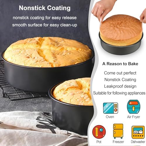 10 Inch Cake Pan, 2PCS Nonstick Round Cake Pans with 60PCS Parchment Paper