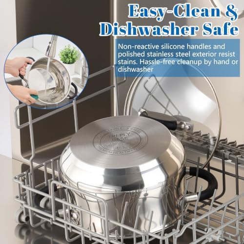 E-far Stainless Steel Stock Pot, 8 Quart Large Cooking Pot with Glass Lid