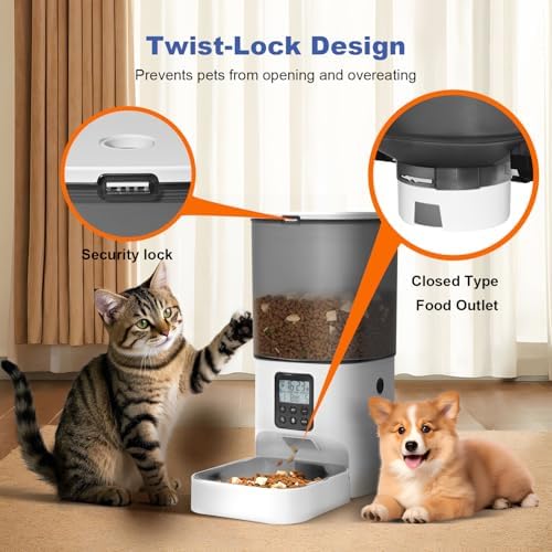 ANDOLL HOME Automatic Cat Feeder, 6L Cat Food Dispenser with 10s Voice Recorder, Pet Feeder up to 8 Meals per Day, Timed Feeder with Dry Food Sealed Ring (Jade White)