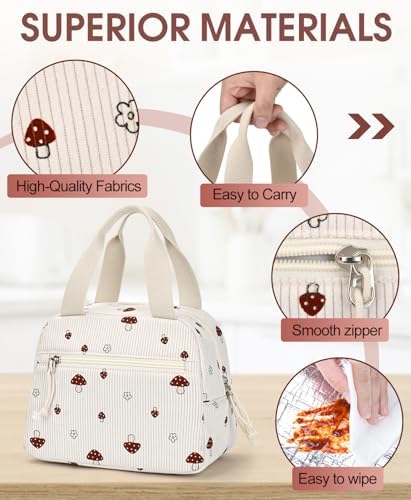 Lunch Bag for Women, Corduroy Small Insulated Lunch Box