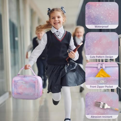 Tenot Lunch Box Kids Insulated Lunch Tote Bag Light Purple Starry Sky
