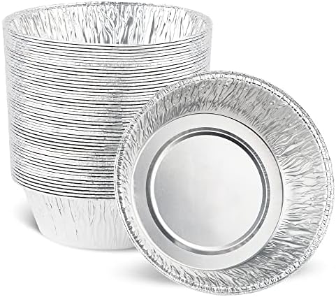PLASTICPRO 6.5'' Inch Round Tin Foil Pans Disposable Aluminum, Freezer & Oven Safe - For Baking, Cooking, Storage, Roasting, & Reheating, Deep Pack of 50