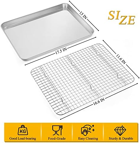 P&P CHEF 17.5 Inch Cookie Baking Sheet Pan with Wire Rack,2 Pcs