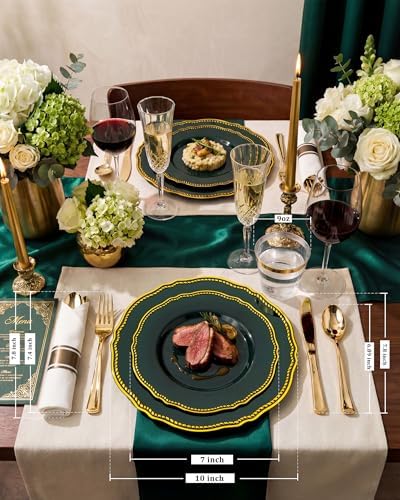 Hioasis 350 Pcs Green Gold Plastic Plates Wedding & Party