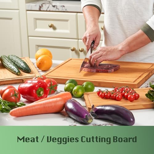 Allsum Large Wood Cutting Board for Kitchen, 1” Thick Bamboo Cheese Charcuterie Board, Butcher Chopping Block, with Juice Grooves and Handles