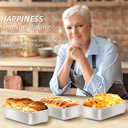 E-far Loaf Pan for Baking Bread, 9 x 5 Inch Stainless Steel Bread Pan, 3PCS