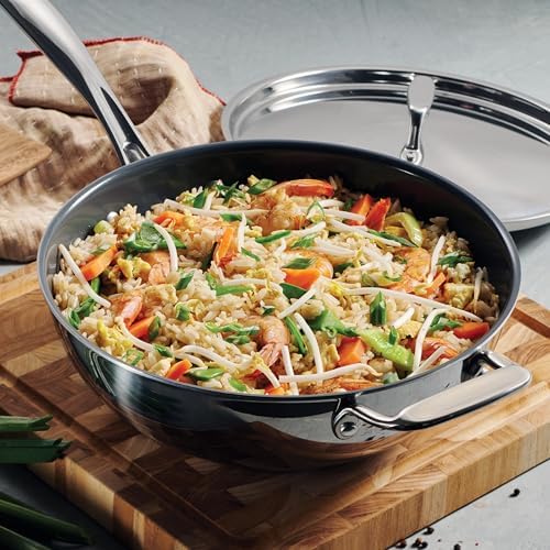 Tramontina Utsava Tri-Ply Clad Stainless Steel 3.75-Quart Wok with Lid