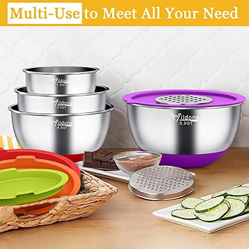 Wildone Mixing Bowls with Airtight Lids, Stainless Steel Mixing Bowls Set