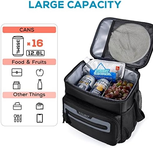 TOURIT Large Lunch Bag 14L Insulated Lunch Box Lunch Cooler for Men Women Work, Black