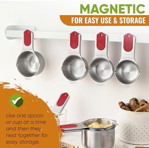 Spring Chef Magnetic Measuring Cups & Spoons Set of 15 with Levelers, Red
