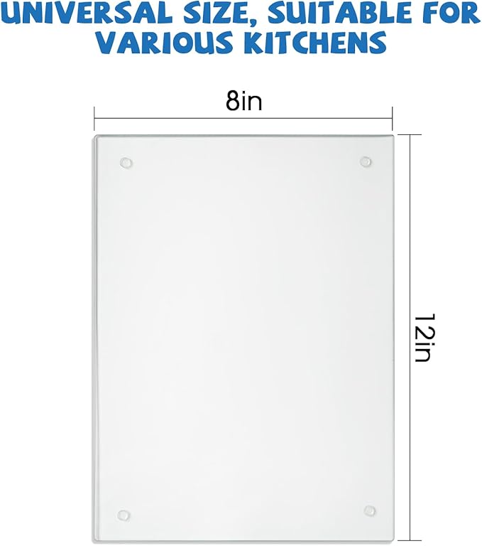 Small Glass Cutting Board,Clear Tempered Glass for Kitchen 1 Pcs (8"x12"),with Rubber Feet,Non-Slip,Durable Shatter Resistant,Dishwasher Safe,Scratch Resistant,Heat Resistant