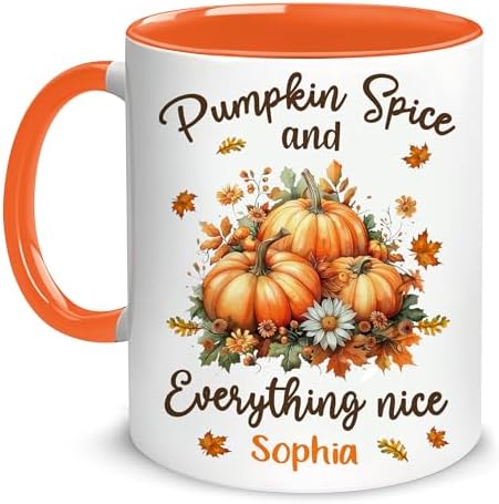 Hyturtle Personalized Fall Autumn Mug Gifts - Pumpkin Spice - Custom Name Coffee Cup Ceramic Mug 11oz 15oz - Autumn Gifts - Fall Thanksgiving Decor Gift - Birthday Christmas