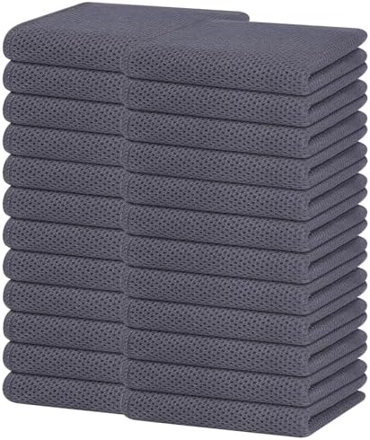 Homaxy 100% Cotton Waffle Weave Kitchen Dish Towels 24-Pack, Dark Grey