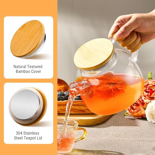 PARACITY Glass Tea Kettle Stovetop, Clear Glass Teapot with Infuser, 34oz