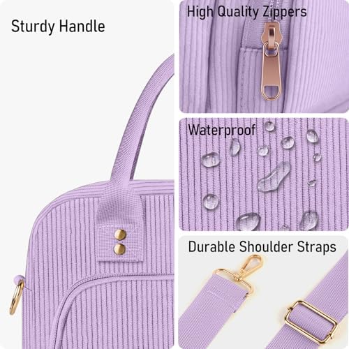 Lunch Bag Large Insulated Lunch Box for Women Men Adult Cute Purple Lunchbox Corduroy Lunch Bags Boxes Pail with Adjustable Shoulder Strap for Work Mom Picnic Office Travel 11.4×6.8×9.1 inches 11.5L