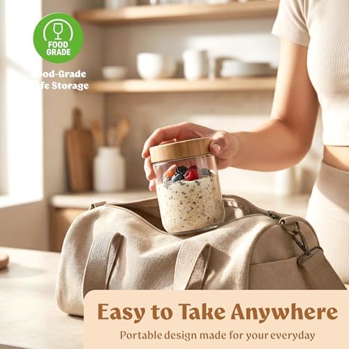 EDELHAUS Overnight Oats Containers with Lids - Glass Mason Jars, Meal Prep