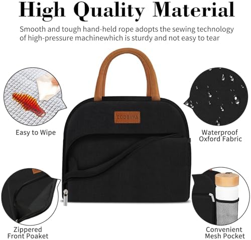 Coobiiya Lunch Box Lunch Bag for Women Men,Reusable Cute Lunch Pail bag,Leakproof,Insulated LunchBox Tote Compact 10L, Cooler Lunch Container for Work Travel Office (Black)