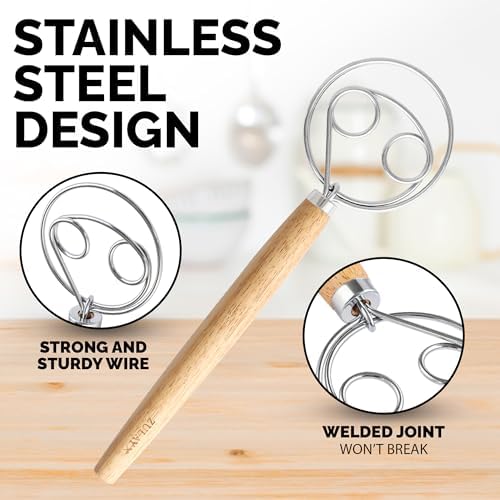 Zulay Kitchen Double-Eye 13" Danish Dough Whisk