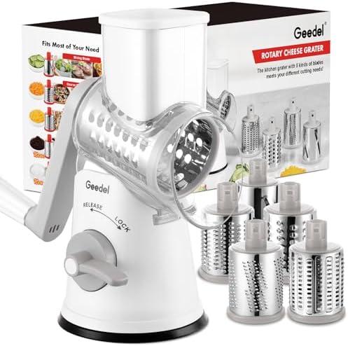 Geedel Rotary Cheese Grater Hand Crank, Cheese Shredder Vegetable Slicer