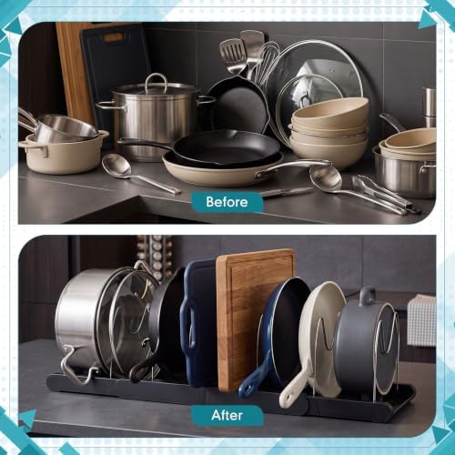 Sieral 4 Pack Expandable Pots and Pans Organizer Under Cabinet,Black