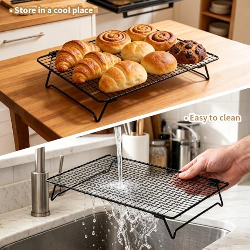 Cooling Racks For Cooking And Baking 3-Piece（13.3 x 9.3 Inch）Set Includes 120 Baking Mats Comes With A Folding rack Suitable For Cookies, Cakes, Pizza, Bread
