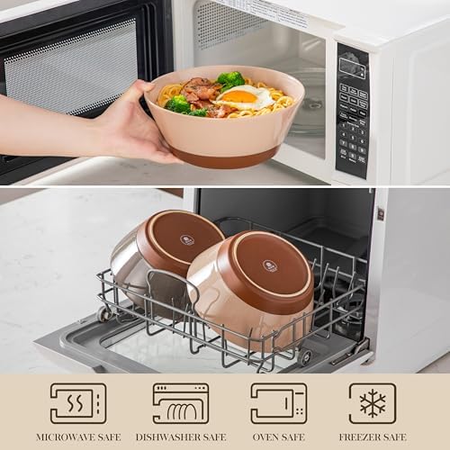 MALACASA Salad Bowls Set of 4, Soup Bowls for Kitchen, 60oz Ceramic Bowl