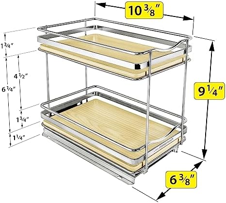 LYNK PROFESSIONAL® Élite™ Pull Out Spice Organization for Cabinets - 6-3/8 inch Wide – Spice Rack for Inside Cabinets – Wood/Chrome - Sliding Spice Rack Organizer for cabinet – Spice Rack - 2 Tier