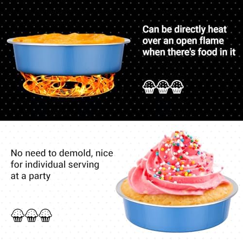 Beasea Disposable Baking Cups, 100 Pack 7.3oz 215ml Aluminum Foil Ramekins Tart Cup Only, 4" Mini Ramekin No Lids Baking Tarts Tin for Party Cupcake Cheesecake Pie - Moon Blue