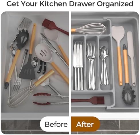 ukeetap Extra Large Expandable Silverware Organizer, Flatware Tray,Gray