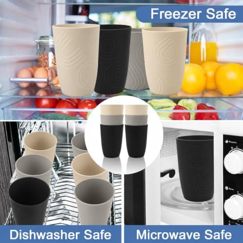 Wheat Straw Cups 16 oz, Plastic Cups Reusable - Blackbeige