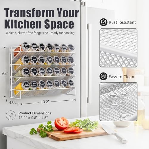 UVIAHOMI Spice Rack Organizer for Cabinet with 28 Spice Jars, 386 Spice Labels, Magnetic Spice Rack for Refrigerator, Seasoning Organizer for Countertop, Kitchen, Pantry — 13.2" W x 9.8" H, White