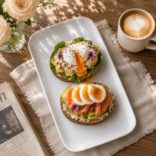 White Serving Platters Set of 2, 13.5 Inch Rectangular Ceramic Platters, Serving Dishes for Party, Entertaining, BBQ, Steak, Appetizers and Food Display