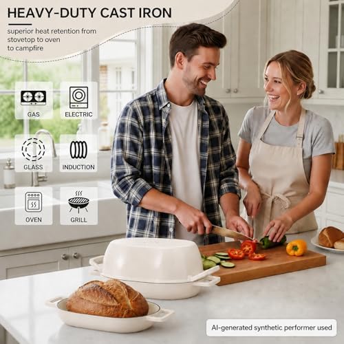Enameled Cast Iron Oval Bread Oven White