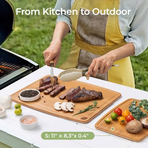 Keechee Dishwasher Safe Bamboo Cutting Board, Lightweight & Durable Wood Cutting Board, Reversible with Juice Groove, Easy to Store & Clean, Ideal Kitchen Gift for Home Cooks