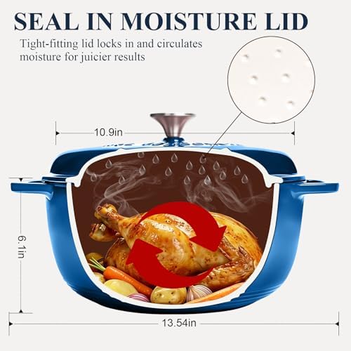Enameled Cast Iron Dutch Oven - Wildone 6QT Pot with Lid & Cotton Potholders - Oven Safe Enamel Cookware for Bread Baking, Braising, Stews, Roasting, Blue