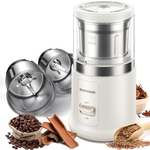 SHARDOR Quiet Coffee Grinder Electric, 70g Removable Bowl Spice Grinder for Coffee Beans, Seeds and Grains, Super Silent Grinding Mill with 60dB Low Noise, 2.5oz Capacity, White