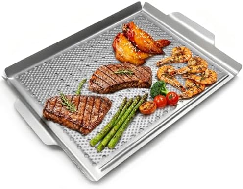 Non-Stick Grill Topper Pan, Carbon Steel Tray for BBQ, 15.7 x 11.2 in
