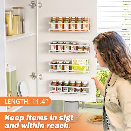 Bunoxea Spice Rack Wall Mounted 4 Pack, White,11.41x2.75x2.75in