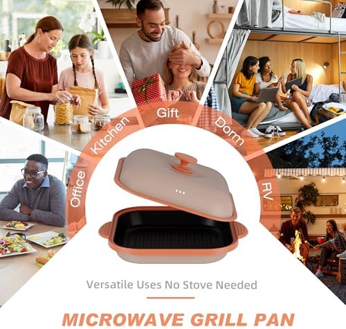 Microwave Grill Pan with Cover | Microwave Bacon Cooker | Griller & Crisper Pan for Grilling, Frying, Browning and Crisping | Microwave Cookware for Grill Meat | Dishwasher Safe for Dorms,Office,RV