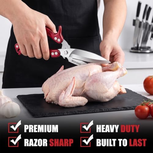 Heavy Duty Poultry Shears - Food Kitchen Scissors for Chicken and Meat Cutting - Dishwasher Safe Kitchen Shears with Anti-Slip Handle & Safety Lock