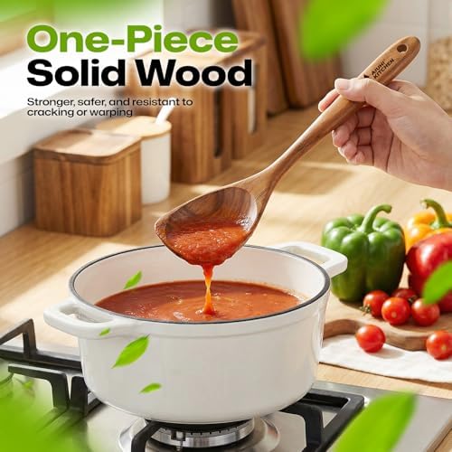 AIUHI Teak Corner Spoon, 100% Solid Teak Wooden Corner Spoon for Cooking, Heat-Resistant Non-Stick Safe Wooden Cooking Spoons