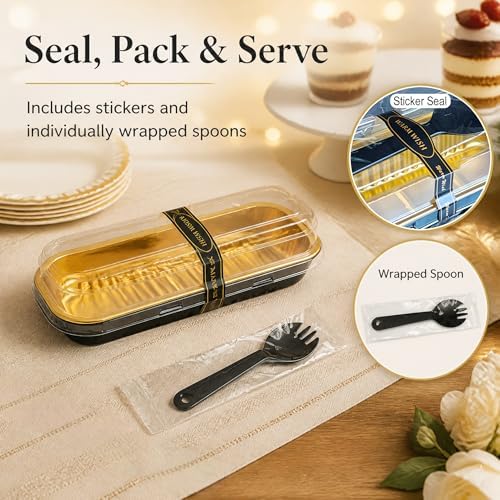 50 Pack Black Gold 6.8oz Mini Cake Pans with Lids