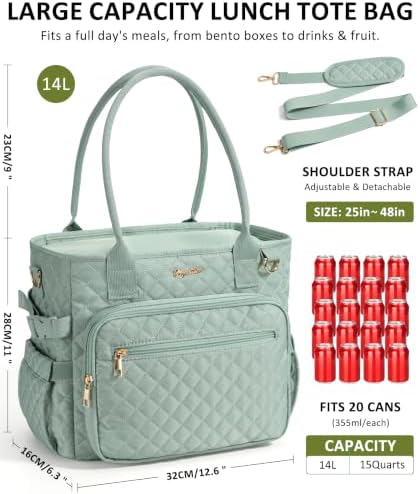 Bagstellar Lunch Box for Women Insulated Lunch Bag Quilted Soft Cooler Tote