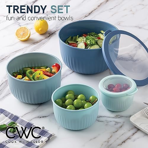 COOK WITH COLOR Prep Bowls with Lids- Wide and Deep Nesting Plastic Small Mixing Bowl Set with Lids, 12 Piece Set - Deep Bowls, Blue