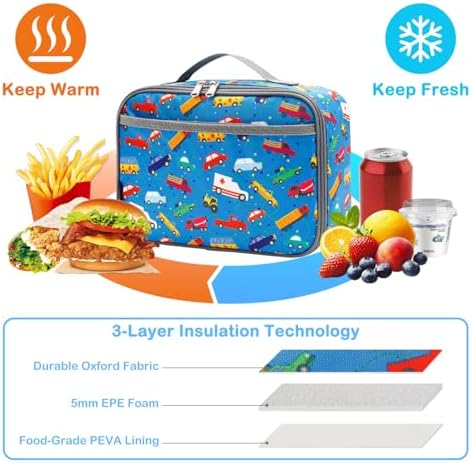 FlowFly Kids Lunch box Insulated Soft Bag Mini Cooler Back to School Thermal Meal Tote Kit for Girls, Boys, Car