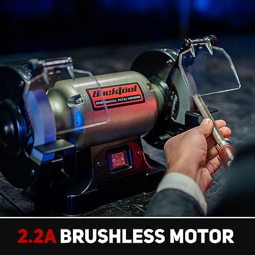 BUCKTOOL 6" 1/3HP Low Speed Bench Grinder,High Precision Wobble Free Wheels