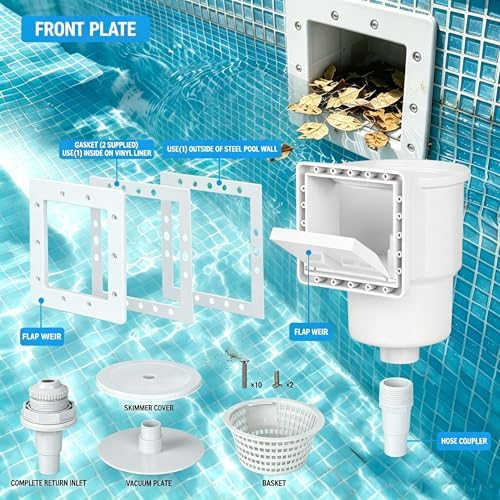 Universal Above Ground Pool Skimmer Kit, Heavy Duty Through Wall Pool Skimmers, Surface Skimmer for Pools for Filter Leaves, Hair, Bugs, and Impurities (Grey)